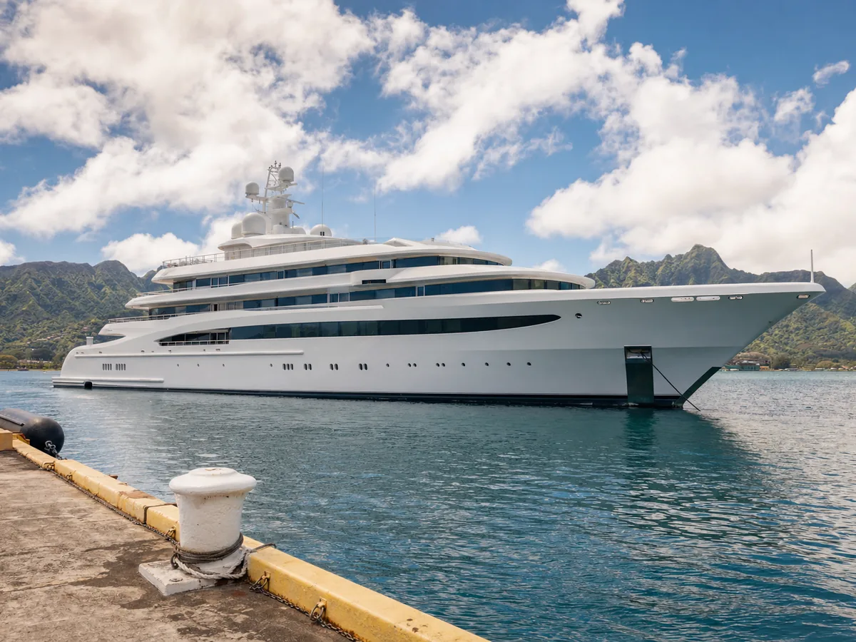 Large motor yacht at a Hawaiian anchorage.