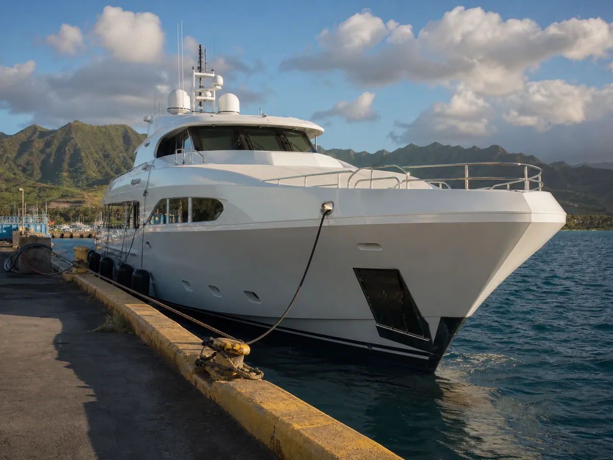 Special-purpose support craft secured at a Hawaiian dock.