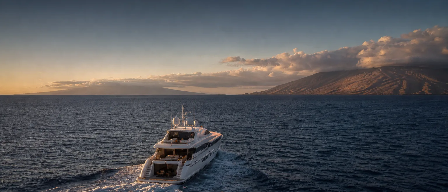 Yacht wake across the ʻAlenuihāhā Channel between Maui and Hawaiʻi Island.