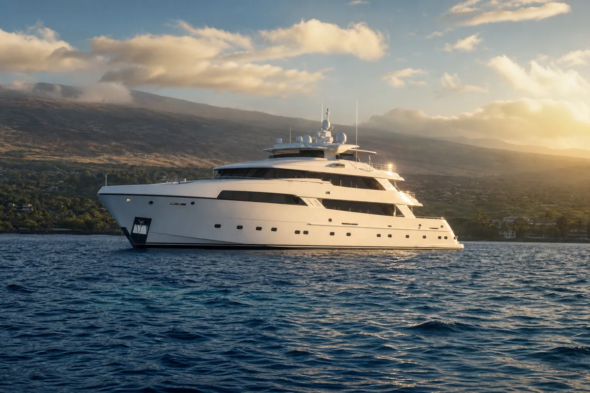 Large yacht anchored off the Kailua-Kona leeward coast.