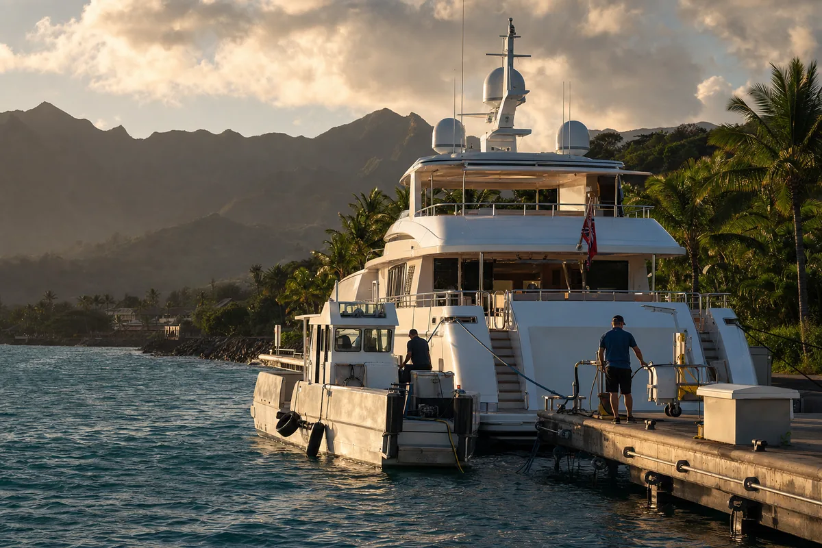 South-shore Kauaʻi harbor with smaller vessel support operations.