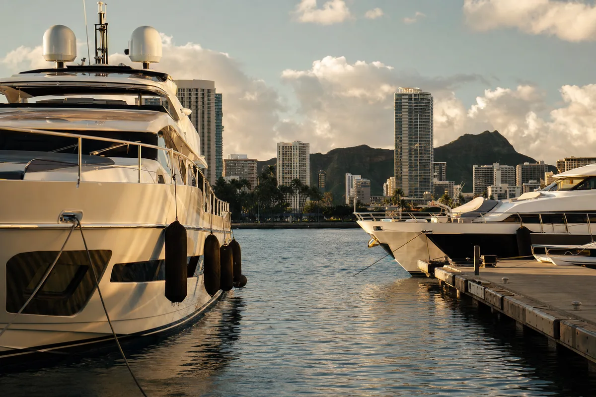 Visiting yachts at Ala Wai-style harbor near Waikīkī.