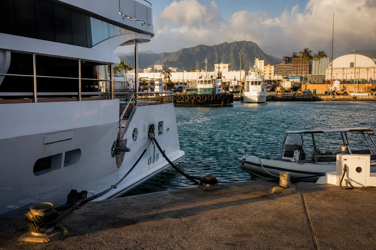 Support craft and tenders in a working Honolulu basin.
