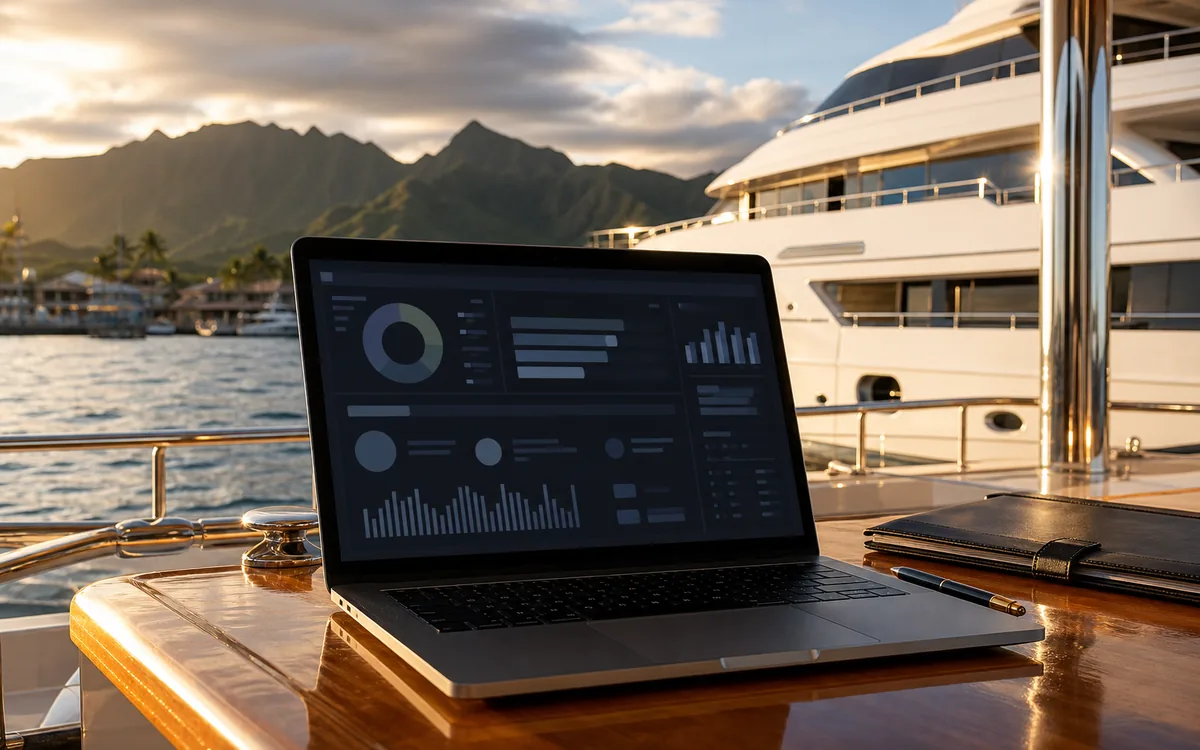 Laptop showing an abstract disbursement accounts dashboard.